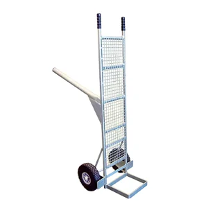 "NZ Made 200kg Milk Crate Single Handle Truck with plastic center wheels."