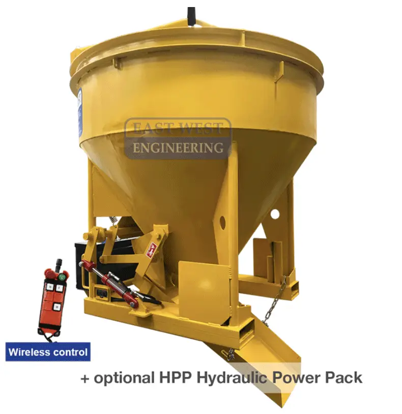 CKM05H Concrete Hydraulic Kibble, 0.5 cu.m volume, with hydraulic gate for precise, remote pouring by crane.