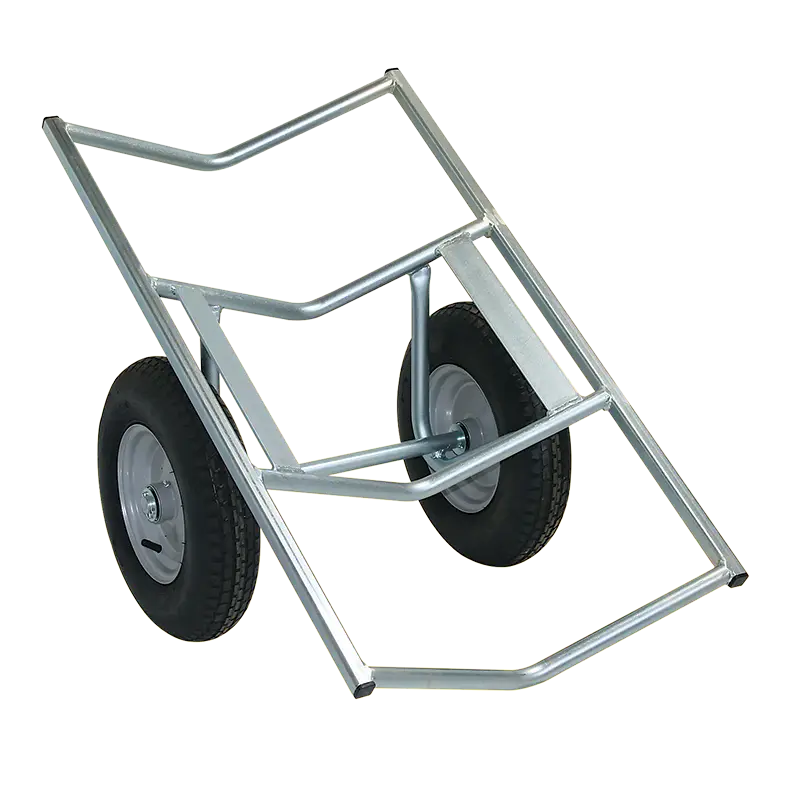 Heavy-duty CT126 carpet and vinyl trolley with a zinc-plated finish for transporting heavy flooring rolls.
