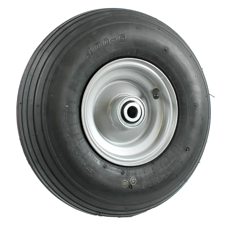 BW150C Rubber Tyre on a Steel Rim Wheel, 150mm rim with 400x6 tyre, featuring a low speed bearing for industrial applications.