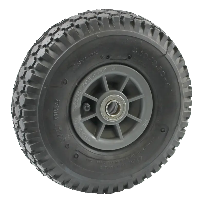 Industrial PW100BC pneumatic wheel for trolleys, offering excellent cushioning with the 410/350 x 4 tyre and a reliable low speed bearing.