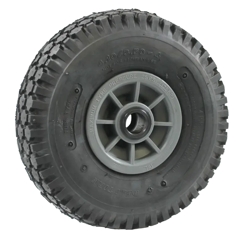 PW100NC Wheel with 100mm plastic rim, 350 x 4 pneumatic tyre, and nylon plain bore.