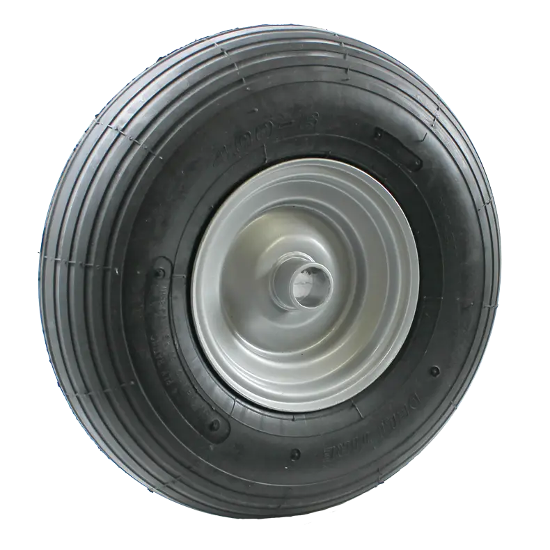 WB150C wheel assembly featuring a 150mm steel rim and a 400x6 pneumatic tyre with a 27mm plain bore.