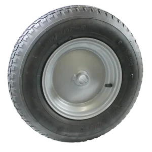 WB200C wheel assembly featuring a 200mm steel rim and a 480/400x8 pneumatic tyre with a 27mm plain bore.