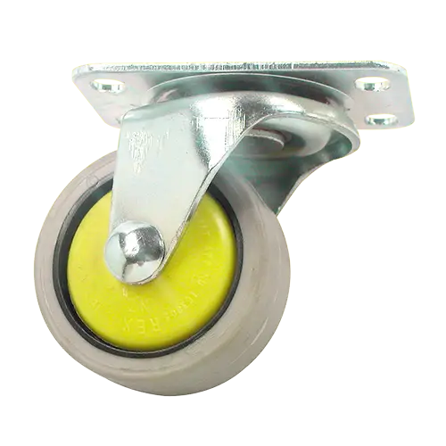 Swivel industrial wheel with top plate, featuring a non-marking thermoplastic rubber tread