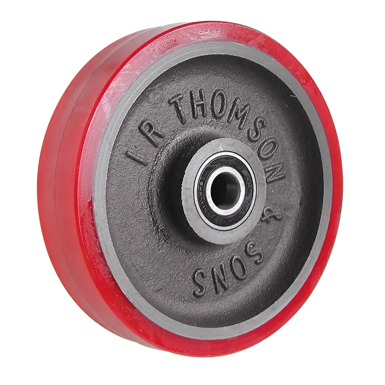 IRT150RTBB 150mm Rexthane wheel with cast iron core and 17mm ball bearings for NZ industry.