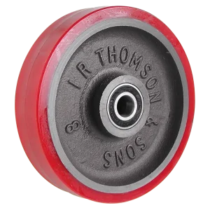 IRT200RTBB Cast Iron Rexthane Wheel, 200mm diameter x 45mm tread width, with ball bearings for a 20mm axle.
