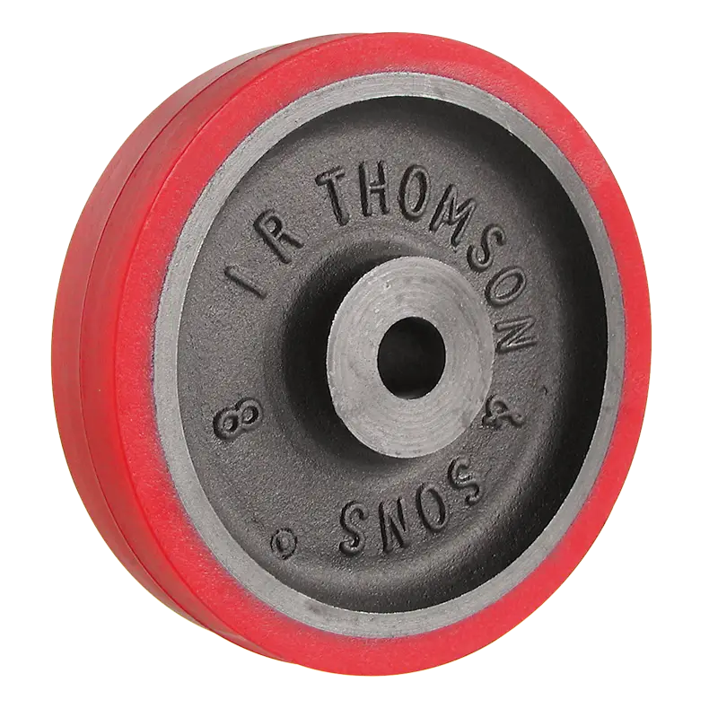 IRT200RTPB Cast Iron Rexthane Wheel, 200mm diameter x 45mm tread width, with a plain bore for 25.4mm axle.
