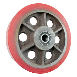 IRT250RTBBS Cast Iron Rexthane Wheel, 250mm diameter x 50mm tread width, with ball bearings for a 25mm axle.