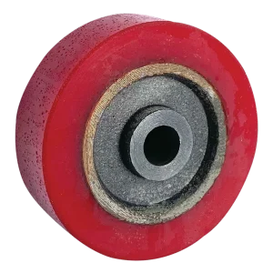 IRT75RTPB Cast Iron Rexthane Wheel, 75mm diameter x 25mm tread width, with a plain bore for 12.7mm axle.