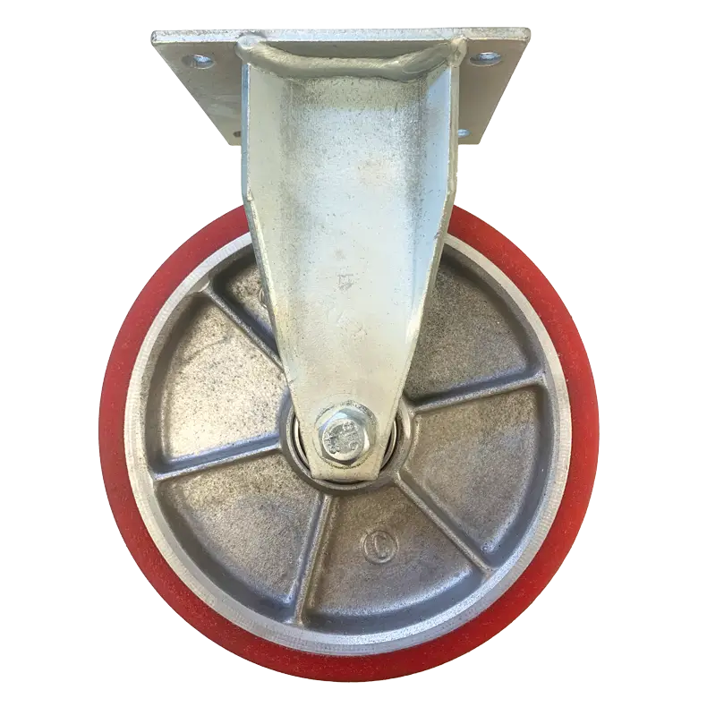 MHDF200RT Fixed Plate Castor with a 200mm Rexthane wheel, designed for a 450kg load capacity.