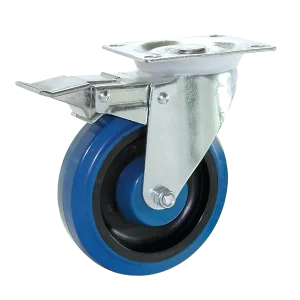 RX100SBK-CASTOR - Swinnock Industries Medium Duty Blue Rubber Castor Swivel Plate Braked
