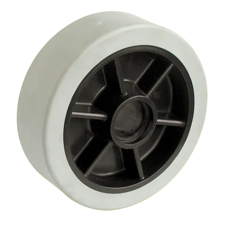 Grey 50mm TPR thermoplastic rubber wheel, model TPR50, featuring a non-marking tread for floor protection and quiet movement.