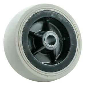 Grey 75mm TPR thermoplastic rubber wheel, model TPR75, featuring a non-marking surface for quiet operation on hard floors.