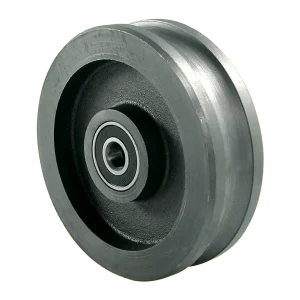 TWC200 200mm C-grooved cast iron wheel with 15mm bearings for NZ pipe-track systems.