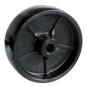 Standard 100mm black nylon wheel, model WN100, designed for general industrial trolleys and mobile equipment.