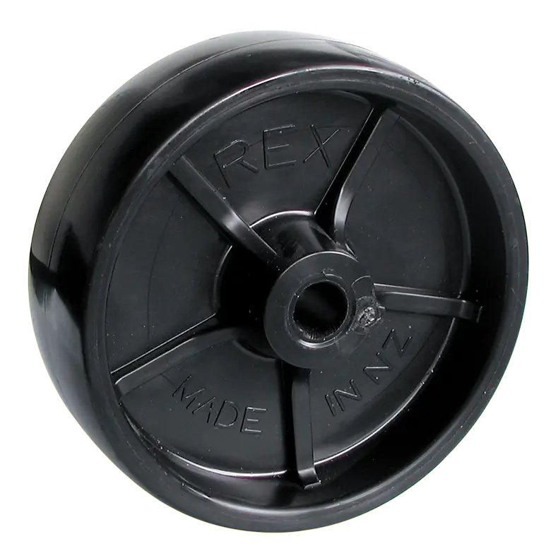 Standard 100mm black nylon wheel, model WN100, designed for general industrial trolleys and mobile equipment.
