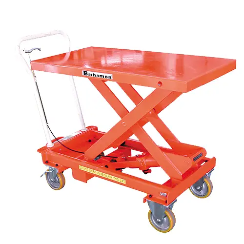 Bishamon BX50 heavy-duty mobile scissor lift table, 500kg capacity with 998mm lift height.