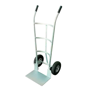 "NZ Made 250kg CB Series hand truck with a curved back and steel centered wheels for moving cylinders or drums."