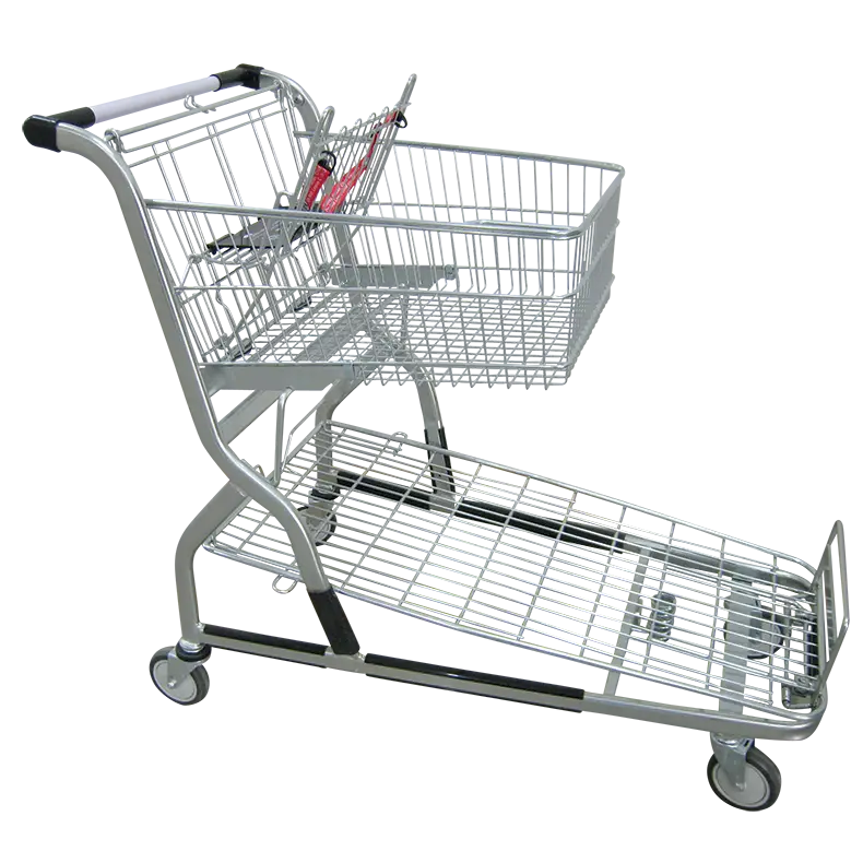 QHSTFD heavy-duty flat deck shop trolley for retail stock replenishment and customer use.
