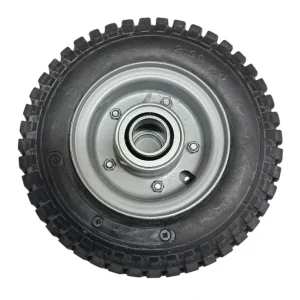 Heavy-duty FBSR100SRT1 industrial wheel with a 100mm steel rim and 250x4 solid rubber tyre featuring a low-speed bearing for hand trucks and trolleys.