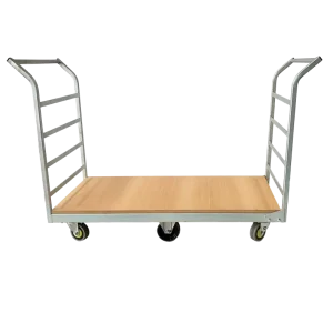PTR205 double-ended rocking platform truck with zinc-plated frame and 1200x600mm woodgrain deck