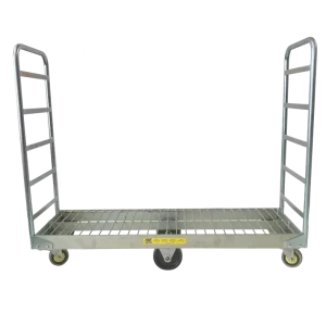 Close-up of the 350kg rated SH3 industrial picking trolley showing the handle and reinforced shelve