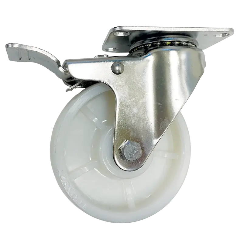 100mm SS Swivel plate braked castor with a white nylon wheel