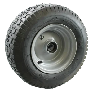 RWW150B wheel assembly featuring a 150mm steel rim and a 15x600x6 pneumatic tyre, fitted with a sealed bearing.